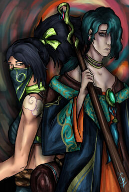 Fanart of Akali and Hwei from League of Legends by Riot Games