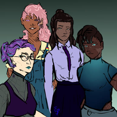OCs for The Magnus Archives. Left to right: Natalia Hawthrone, Elysia Bouchard, Vidya Fatshedera, Artemis Geiman