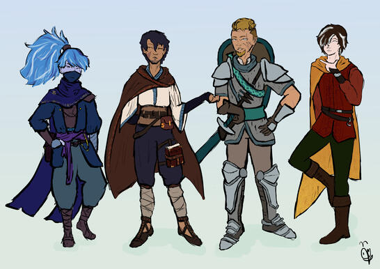 DnD Party I dm for. Designs from left to right: Levin, Acyn, Gerald & Gryff. All characters desinged in collaboration between me and their players