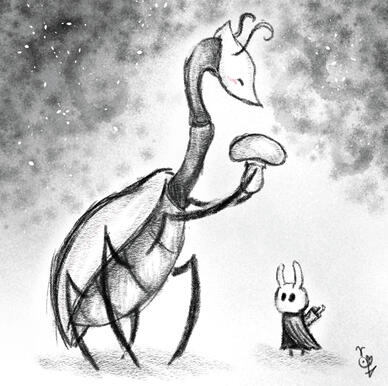 Fanart of Willow and Ghost from Hollow Knight